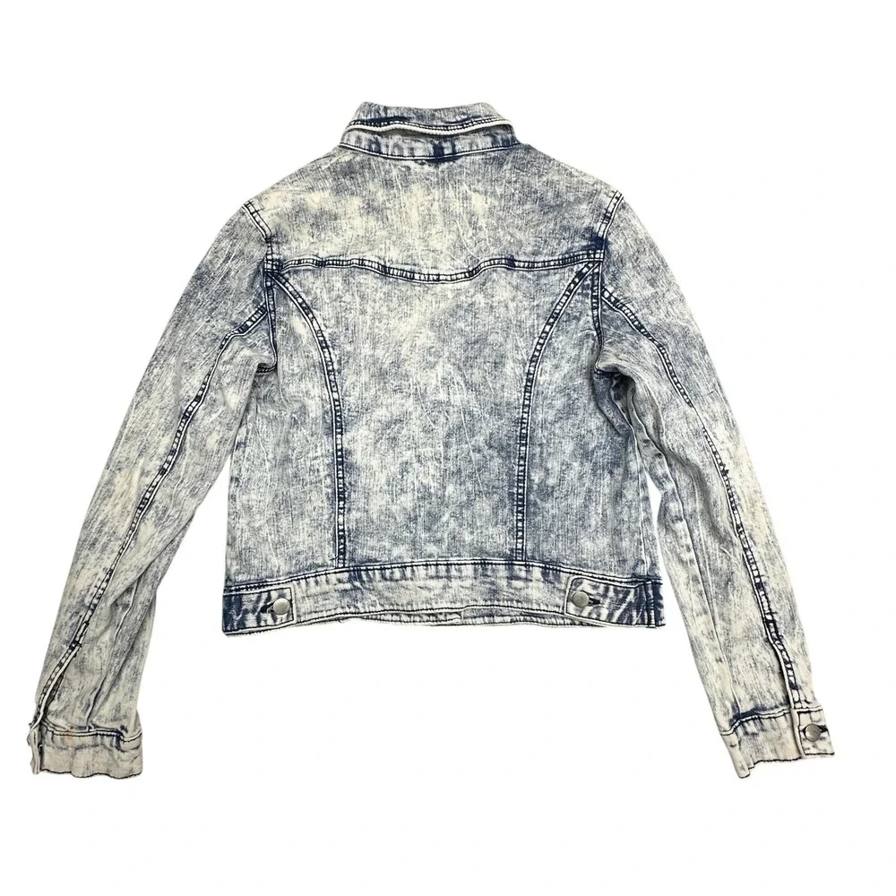 Love Fire Jean Jacket Juniors‎ XXL Blue Acid Wash Denim Button Front Short